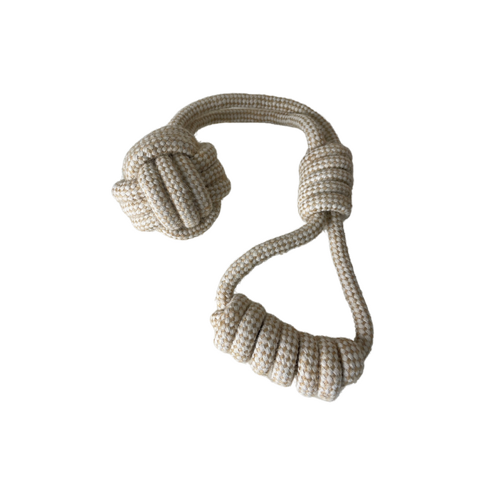 Hemp rope toy with chew ball and handle
